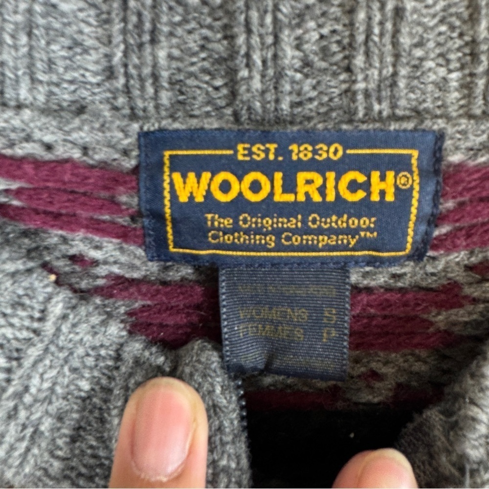 Vintage Woolrich Grey Heather Lambswool Fair Isle Zip Cardigan Sweater  S/P - Picture 6 of 14